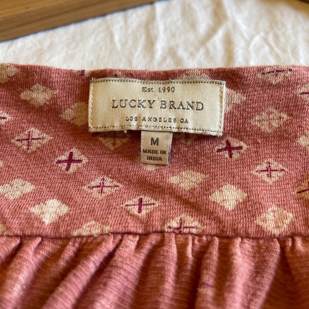 Lucky Brand dusty rose and blue peasant smock top, side medium - Picture 3 of 15